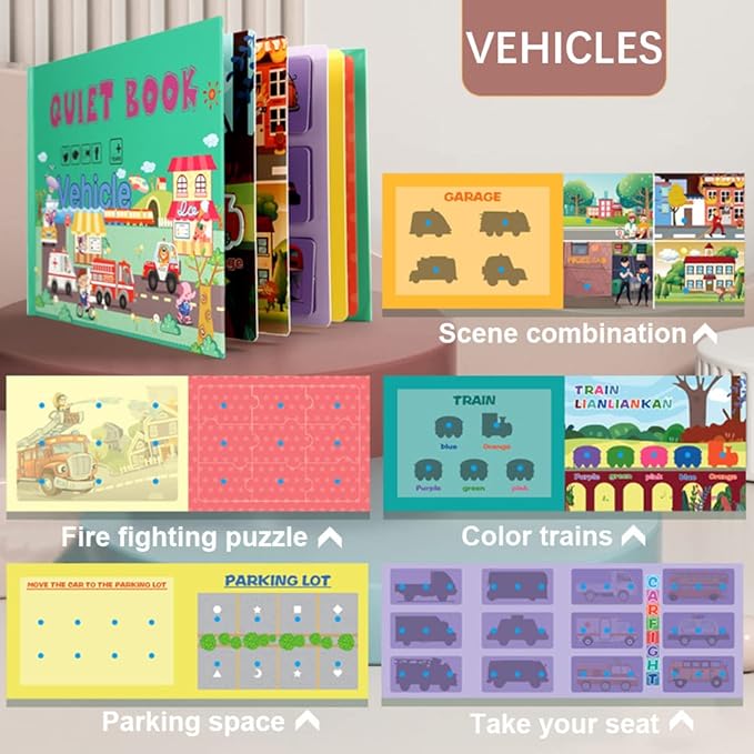 4 Subjects Montessori Quiet Book Busy Board for Toddlers, Toddler Travel Toys, Sensory Toddler Activities, Montessori Educational Toys for 2 3 4 Year Old Boys Girls Gift