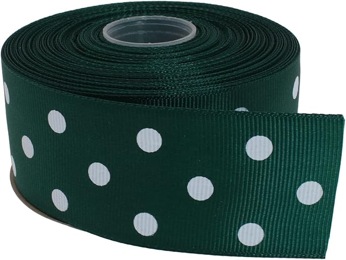 Polka Dot Grosgrain Ribbon 25 Yard Each Roll 100% Polyester (1/1-2", Dark Green)