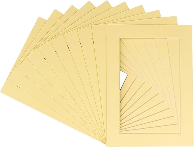 6x8 Mat for 8x10 Frame - Precut Mat Board Acid-Free Soft Yellow 6x8 Photo Matte Made to Fit a 8x10 Picture Frame, Premium Matboard for Family Photos, Show Kits, Art, Picture Framing, Pack of 10 Mats