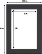 5.5x8.5 Mat for 8.5x11 Frame - Precut Mat Board Acid-Free Show Kit with Backing Board, and Clear Bags Black 5.5x8.5 Photo Matte Made to Fit a 8.5x11 Picture Frame Matboard for Framing, Pack of 1 Mat