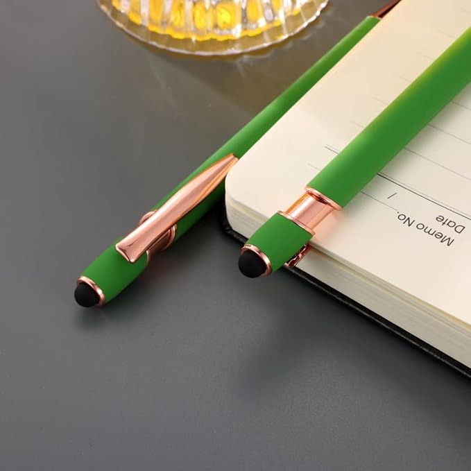 12 PCS 2 in 1 Stylus Ballpoint Pen with Stylus Tip, 1.0 mm Black Ink Metal Pen Stylus Pen for Touch Screens (Light Green)