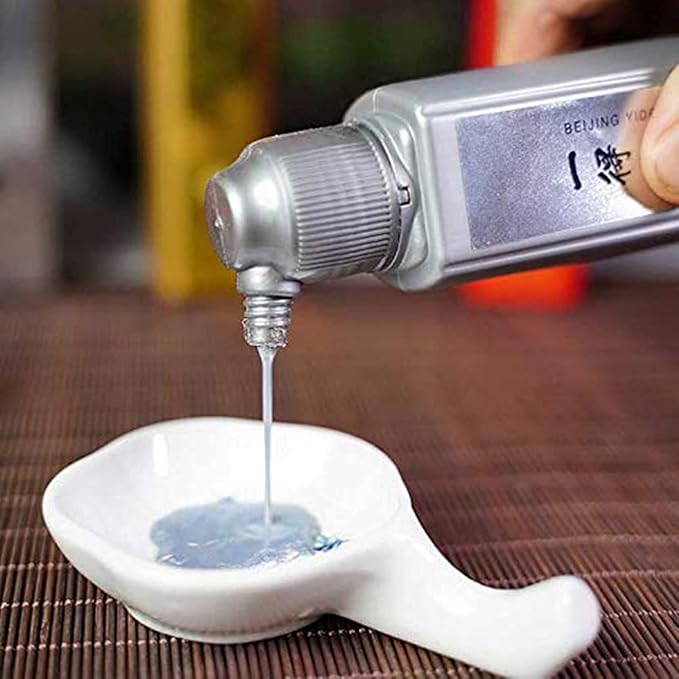 MEGREZ Yidege Colored Ink Liquid Sumi Ink for Calligraphy Practice and Chinese Brush Painting Drawing Writing Traditional Artworks, Silver - 99g (3.5 oz)