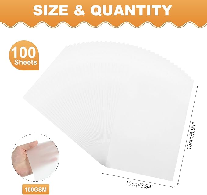 MECCANIXITY 100 Sheet Colored Vellum Paper 4" x 6", 100gsm Translucent Printable Vellum Sheets for Printing Wedding Invitations Inkjet Laser Printer, White