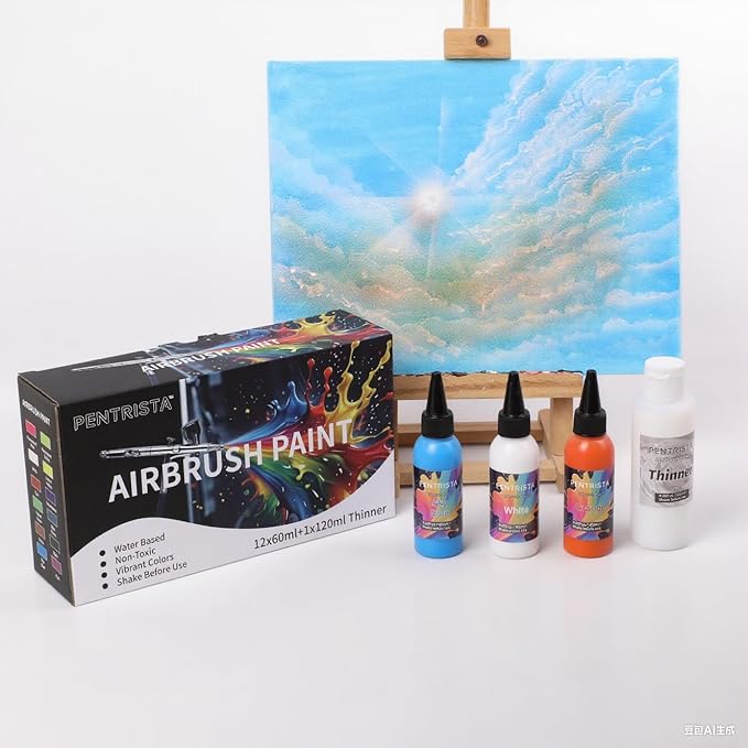 Airbrush Paint Set,12 Colors(2.03oz, 60 ml) with 4.06oz Thinner,Ready to Spray Air brush Paint, Water-Based Acrylic Airbrush Set for Nails,Models,Hobbyist and Artists