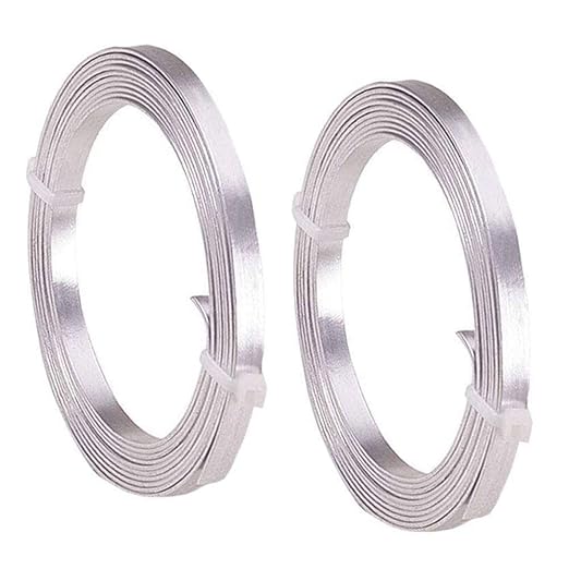 Flat Aluminum Wire Bendable Flat Wire for Crafts 5mm Metal Strips for DIY Jewelry Making Bezel Sculpting Armature 18Gauge 6.5Feet/Roll 2Rolls (5mm Wide, Silver, 2)