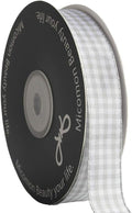 Gingham Ribbon - Gray and White, 25 Yards Each Roll, 100% Polyester (5/8")