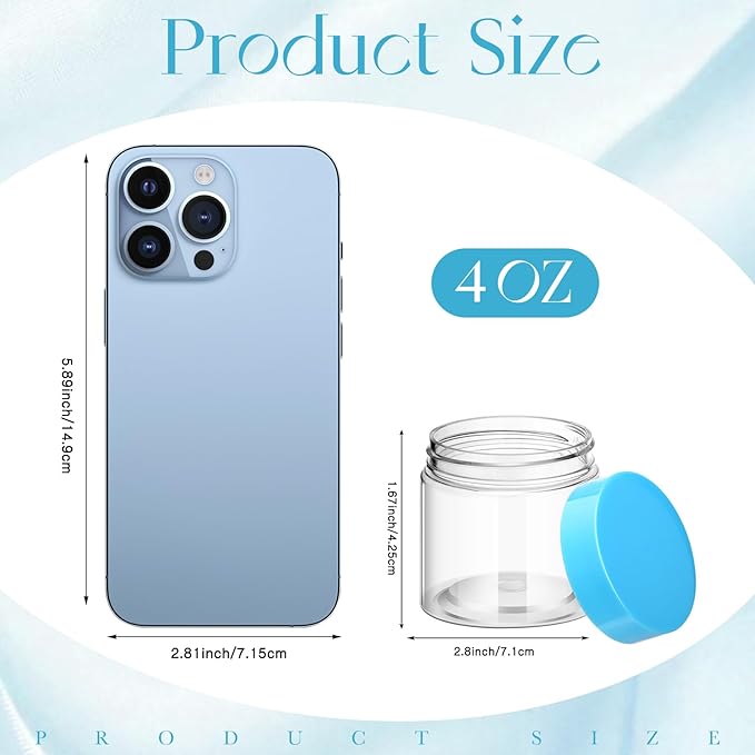 SATINIOR 12 Pack 4 oz Plastic Container Jars with Lids Round Clear Travel Cosmetic Container Slime Jars for Toiletries, Lotion, Cream, Ointments, Makeup, Rhinestone, Samples, Kitchen Storage(Blue)