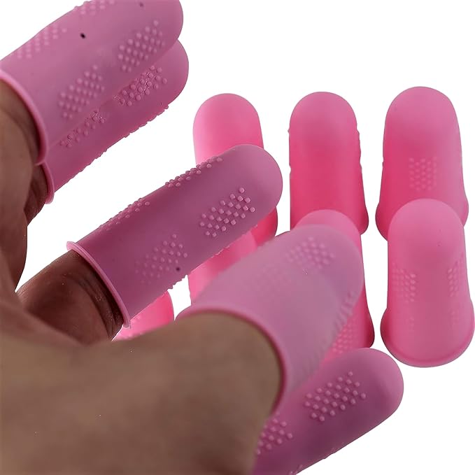 Finger Protectors [Flex Series - 12-Pack] Silicone Non-Stick Finger Covers [Pink - Small (6) / Medium (6)] for Hot Glue/Sewing/Wax/Rosin/Resin/Honey/Adhesives/Scrapbooking