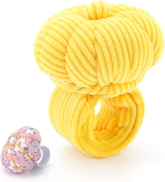 Wrist Pin Cushions Kits Sewing Needle Holder Pincushions with 1 Pcs Elastic Band Ring Pillow Shape Finger Pin Cushion for Sewing Quilting Needlework DIY Crafts. (Yellow)