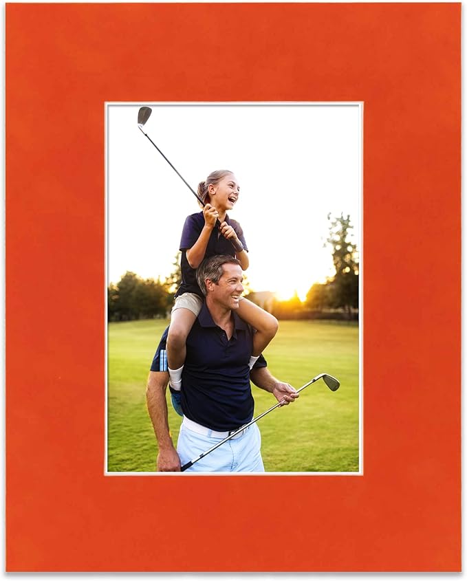 Pack of TEN 8x10 Mats Bevel Cut for 5.5x8.5 Photos - Acid Free Orange Suede Precut Matboards For Pictures, Photos, Framing - 4-ply Thickness
