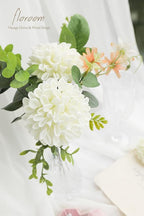 Floroom Artificial Dahlia Flowers 25pcs Real Looking Ivory Foam Fake Roses with Stems for DIY Wedding Bouquets White Bridal Shower Centerpieces Floral Arrangements Party Tables Home Decoration