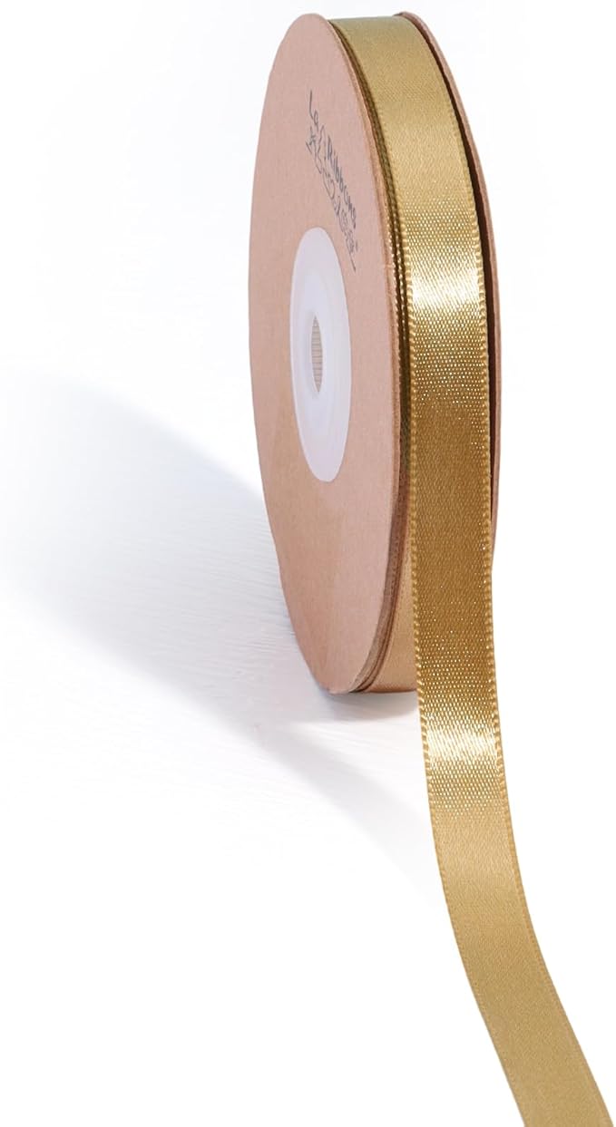 LaRibbons Gold Satin Ribbon 3/8 Inch 50 Yards Thin Luxury Double Faced Pale Gold Silk Ribbon for Flower Bouquet Crafts Gift Wrapping Wedding Christmas Decoration