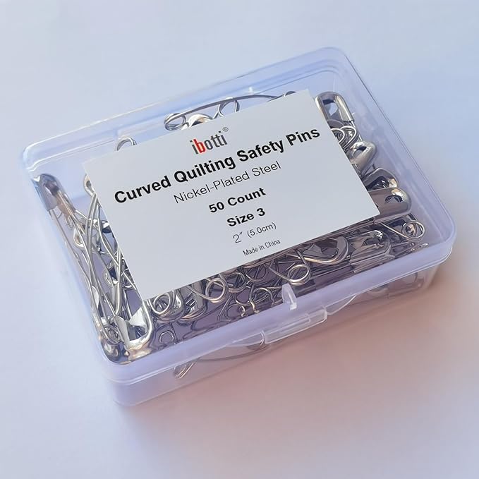Curved Safety Pins for Quilting,Basting Pins for Quilting Curved,Size 3,50-Count
