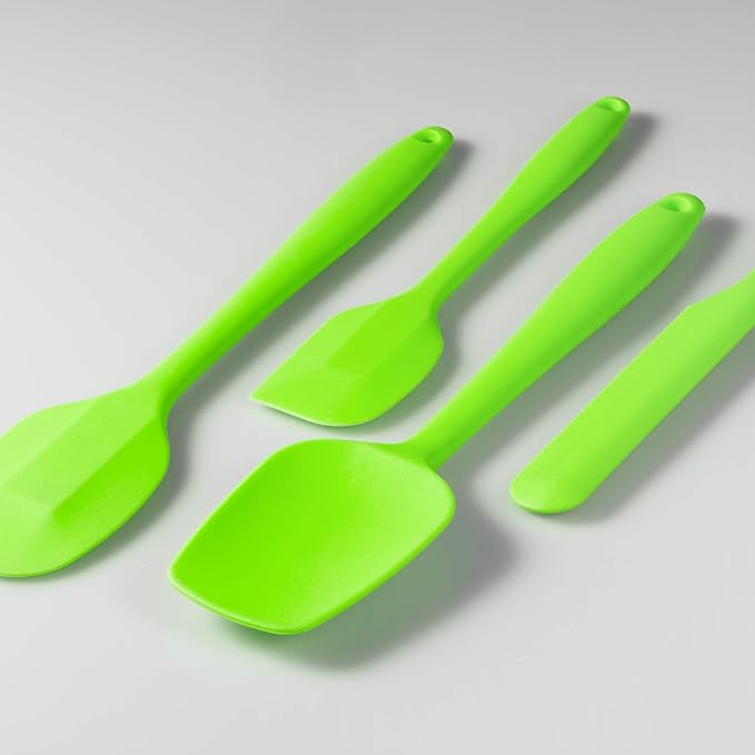4 Piece Silicone Spatula Set, Flexible Heat Resistant Non-scratch Baking Cooking Rubber Spatulas with Stainless Steel Core, Green
