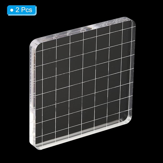 PATIKIL 3" x 3" Acrylic Stamp Block, 2 Pack Clear Stamping Block with Grid Lines Decorative Mounting Blocks Square for Scrapbooking DIY Crafts Card Making