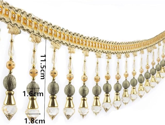 3yards Beading Fringe Trimming Long Beads Tassel Curtain Trim Ribbon Trim for Cover Edge Decorative (Gold)