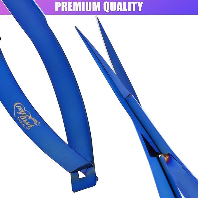 Cross Edge Spring Scissors 5 Inch straight Stainless Steel Precision Eyebrow & Eyelash Shaping & Trimming Scissor, Snips Squeeze, Embroidery & Knitting Micro Tip Craft (Blue)