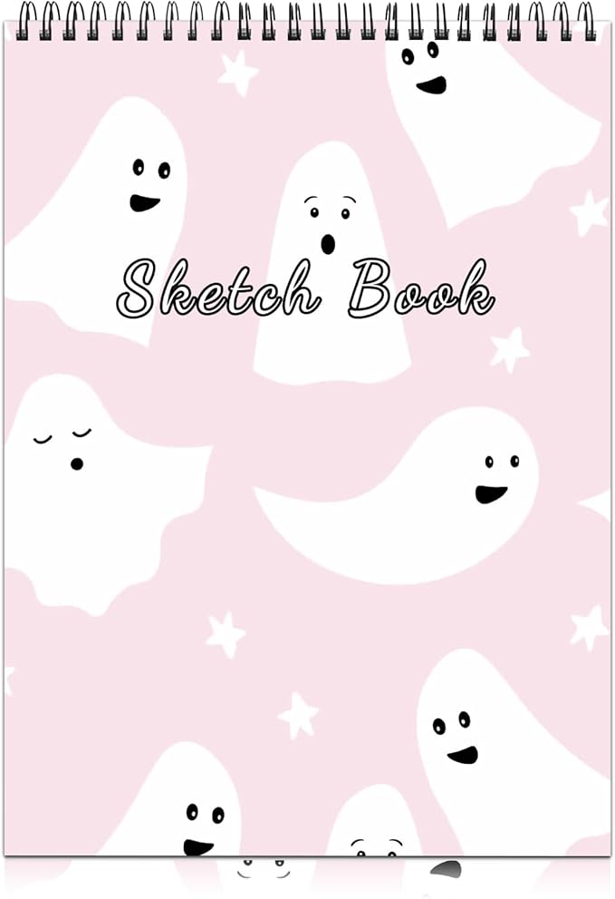 Cabreche Sketch Book Top Spiral Bound Sketch Pad, 9 x 12 inch,100GSM Thick Paper,50 Sheets 100 Pages,Art Sketchbook Artistic Aesthetic Writing Drawing Paper for Girls Women Cool Little Specter-Pink