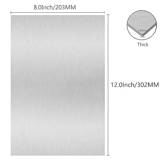 6061 T651 Aluminum Sheet Metal 8" x 12" x 1/8"(0.125") Thin Plate With Protective Film - 3MM Heat Treatable Rectangle for Crafting, Industry
