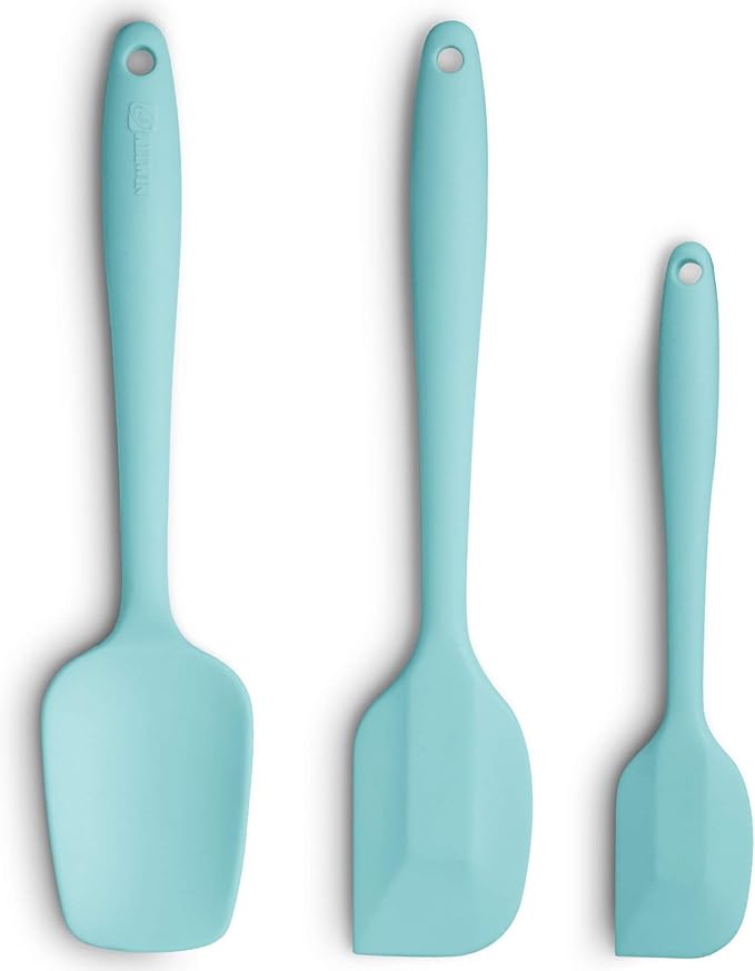 Silicone Spatula 3-piece Set, Ergonomic Handle High Heat-Resistant Spatulas, Non-stick Rubber Spatulas with Stainless Steel Core, Aqua Sky