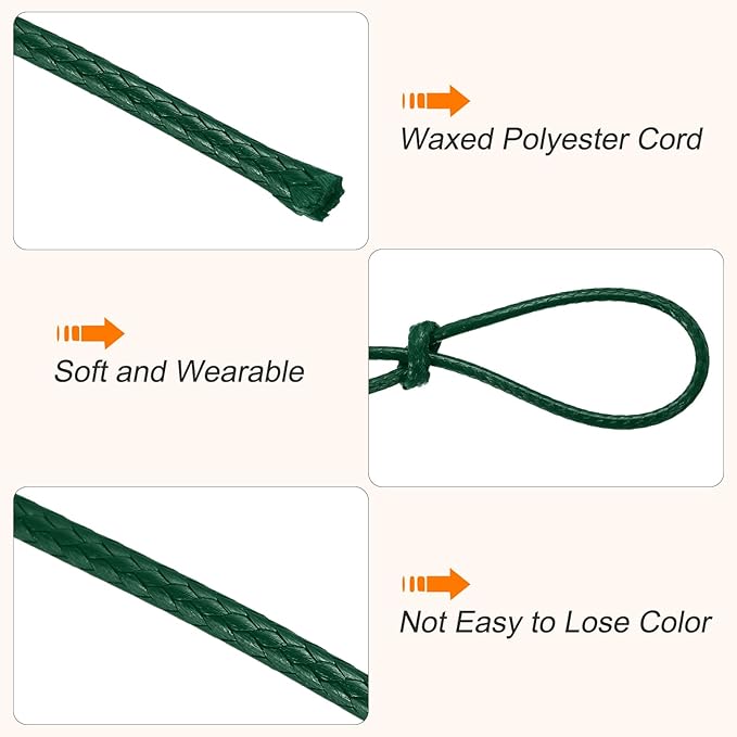 MECCANIXITY Waxed Cord 1mm Waxed Thread 87 Yard Wax String Leather Cord for Bracelet Making, Necklaces, Beading, Jewelry Making and DIY Crafts(Dark Green)