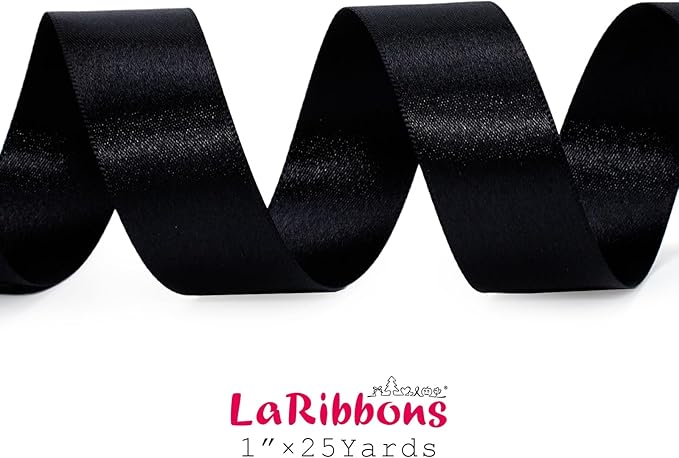 LaRibbons Black Satin Ribbon 1 Inch 50 Yards Luxury Double Faced Red Silk Ribbon for Flower Bouquet Crafts Gift Wrapping Bow Christmas Decoration