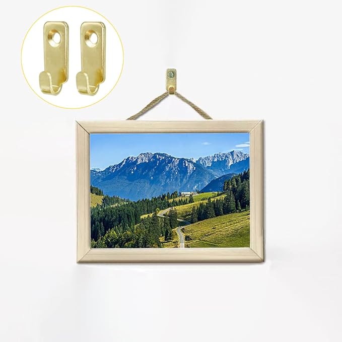 10pcs Heavy Duty J-Shaped Hangers 304 Stainless Steel Wall Mounted Mini J Hook for Mirror Picture Frames Hanging Wire/D Rings/Keyhole Hangers (Gold)