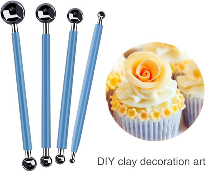 Caydo 9 Pieces Stylus Tools, 5 Pieces 2 Way Total 10 Different DIY Silicone and Ceramic Clay Indentation Tool and 4 Pieces Double-Ended Metal Ball Tools