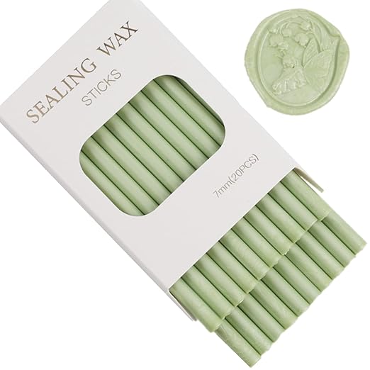Green Wax Seal Sticks, ONWINPOR 20pcs Glue Gun Waxs Sealing Sticks for Wax Seal Stamp, Wedding Invitations, Envelope Letter Sealing (20, Vanilla Green)