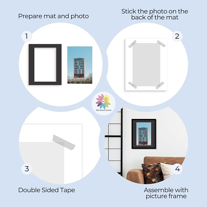 MBC Mat Board Center, 5 Pack 16x20 for 11x17 Black Picture Mats Frame Mattes, Bevel Cut, Acid Free, 4-ply Thickness