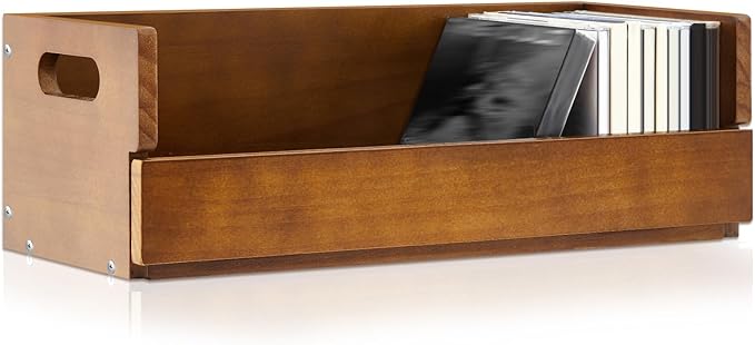 1 Set Wooden CD Storage Box Holder Shelf Cassette Tape Display Racks with Carrying Handles, Organizer Shelf for Movie Cases, DVDs, Each Set Can Store up to 36 Pcs CDs (Brown)