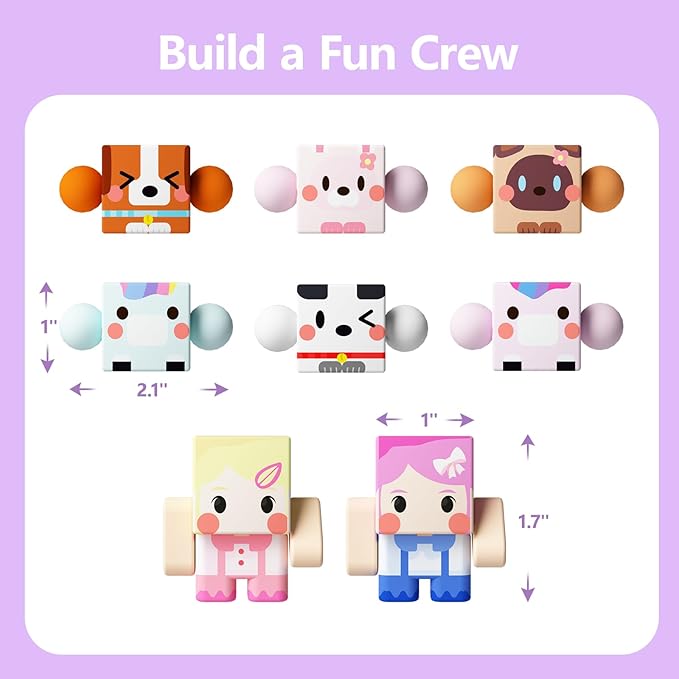 GobiDex 8PCS Magnetic Figures Playset Rotatable Animal & Character Toys for Kids, Toddlers Sensory Pretend Play Travel Toys Compatible with Magnet Blocks