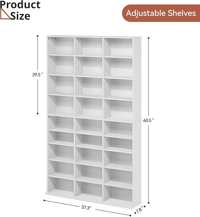 DVD Storage Shelf with Adjustable Shelves, 8-Tier Modern Media Tower for CDs, DVDs, Video Games, DVD Rack Cabinet Organizer for Living Room, Bedroom, Office