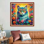 Joyhoor Stamped Cross Stitch Kits for Beginners, Needlepoint Kits for Adults, 11CT Counted Embroidery Kits-Cat Flowers 18x18 inchs