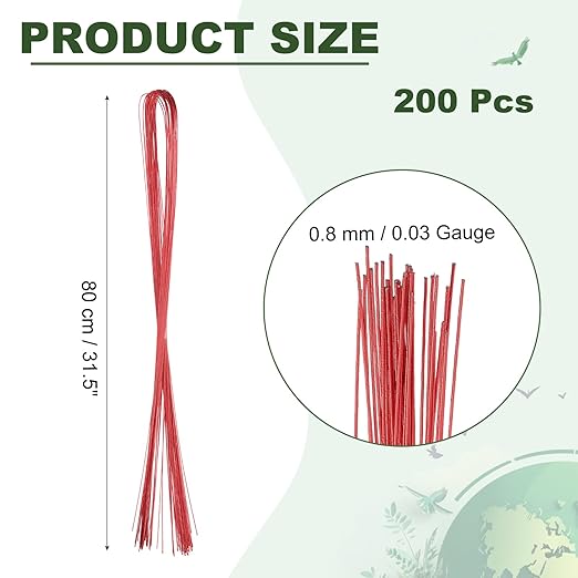 PATIKIL 32 Inch 22 Gauge Floral Stem Wire, 5 Pack/200 Pieces Bouquet Stem Paper Wrapped for DIY Crafts Flower Arrangements, Red
