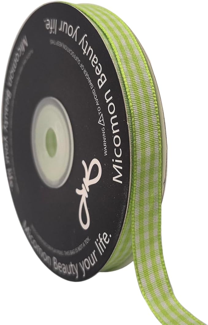 Apple Green Gingham Plaid Checked Ribbon 25 Yard Each Roll 100% Polyester (3/8", Apple Green)