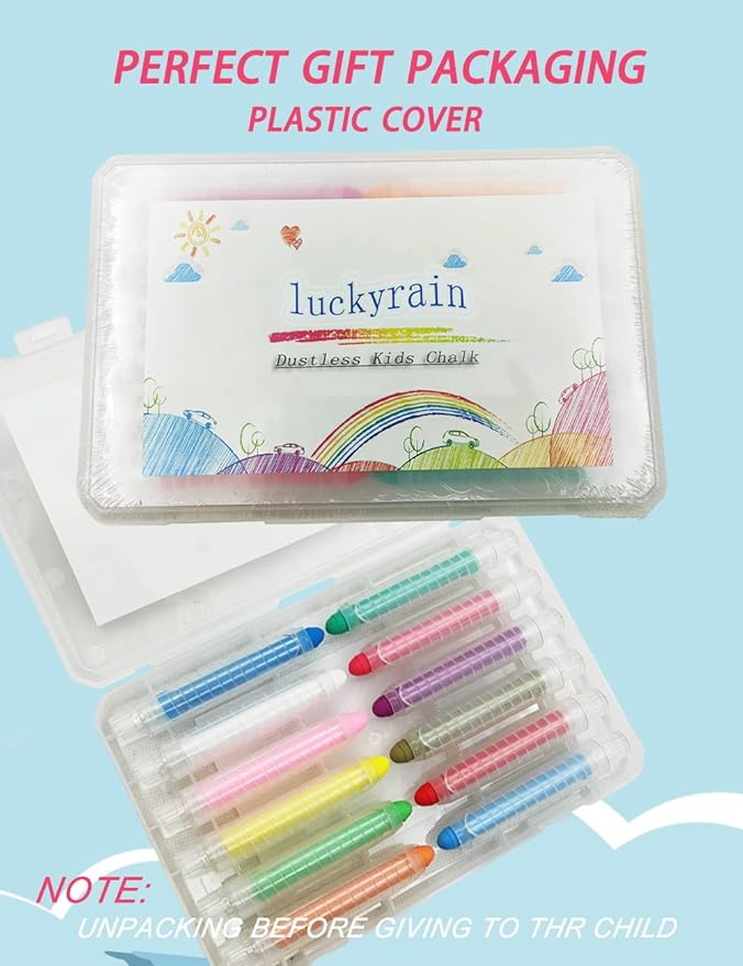Non-toxic Dustless Chalk for Kids, Colored Sidewalk Chalk With Holder The Best Art Tool for Blackboard Kids Children Drawing Writing,12PCS
