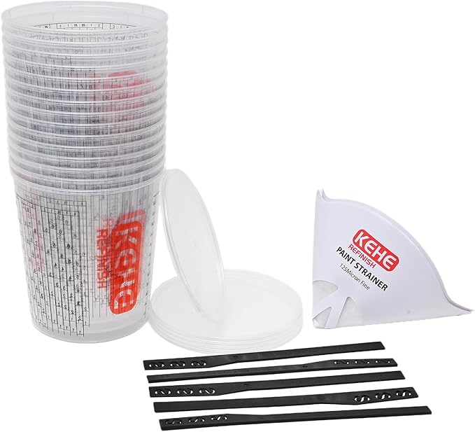 15 PACK Paint Mixing Cups by KEHE REFINISH,64 oz (1900ml),Disposable or Reusable Plastic Measuring Cups with Lids for Liquids, Paints, Resin, Epoxy, Art,Ratios 1:1,2:1, 3:1, 4:1,5:1,6:1,7:1,8:1