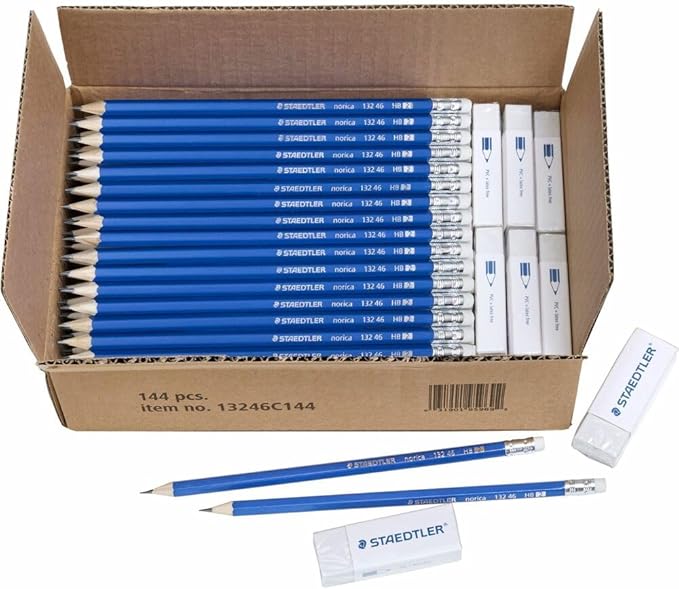 STAEDTLER Norica #2 HB Pencils Class Pack with Erasers, 144-Count School Supplies Set, Break-Resistant Lead, Pre-sharpened bulk back with PVC-Free Erasers