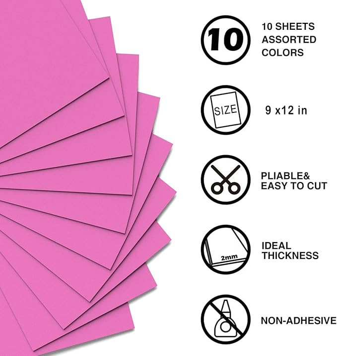 MEARCOOH Pink Foam Sheets Crafts 9x12 Inch 2mm Eva Color Craft Foam Paper for Crafts Project Preschoolers Classroom Scrapbooking Valentine Cards(10 Sheets)