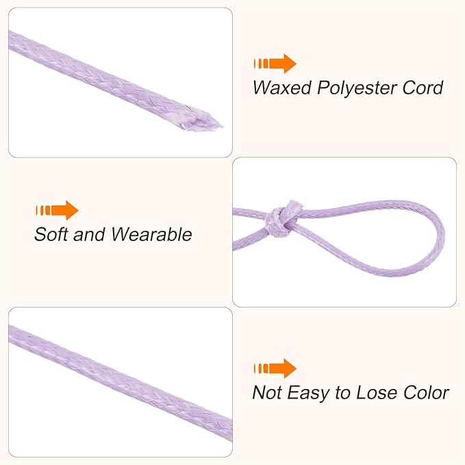 MECCANIXITY Waxed Cord 1mm Waxed Polyester Cord 175 Yard Wax String for Bracelet Making,Necklaces, Beading,Jewelry Making and DIY Crafts(Light Purple)