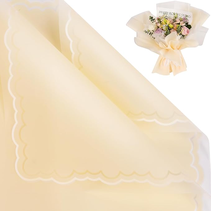 FUHITIM 20 Sheets Flower Wrapping Paper - Waterproof Floral Bouquet Wrapping Paper, Florist Supplies Packaging Paper for Wedding Birthday Gift DIY Crafts (Light Yellow)