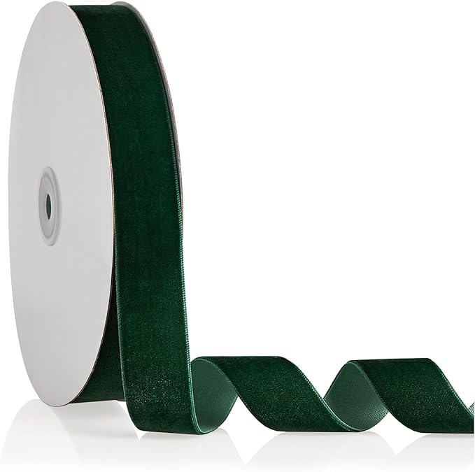 1" X 20 Yards Forest Green Velvet Ribbon for Christmas Tree Wreath Decoration Handmade Crafts Ornaments Gift Wrapping & Bow Making