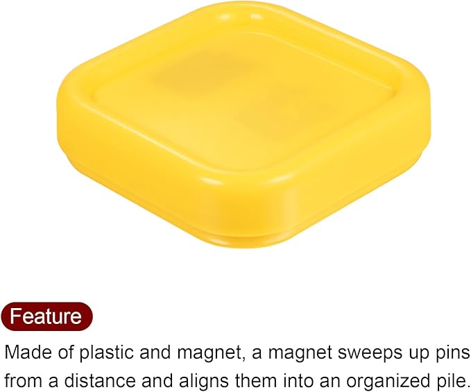 HARFINGTON Magnetic Pin Cushion Square Plastic Magnetic Sewing Pin Holder Storage Case Needle Cushion Tool for Sewing DIY Projects, Yellow