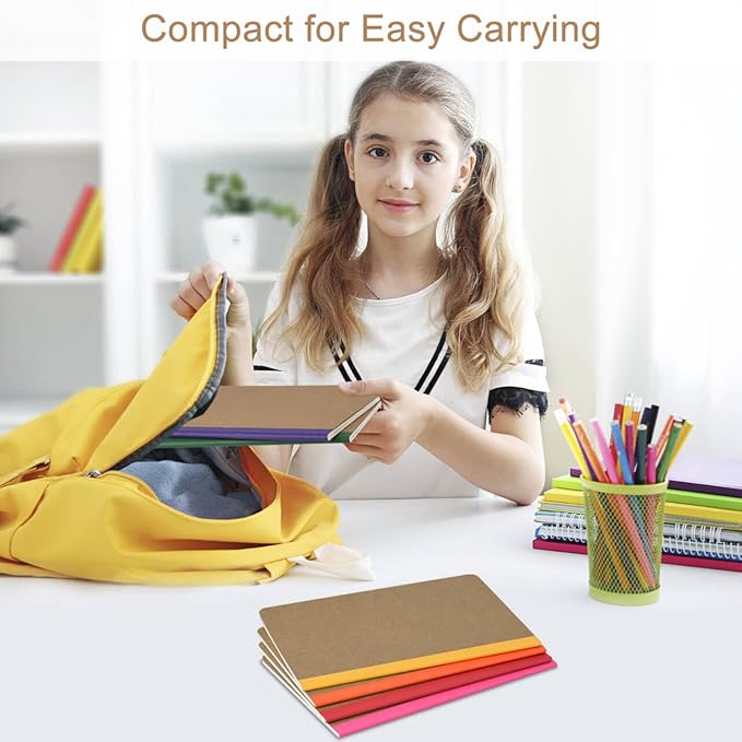 ZCZN Composition Notebooks Bulk, A5 Kraft Cover Lined Journals with Rainbow Spines for School, Business, Work and Daliy Use (24, 8 colors)