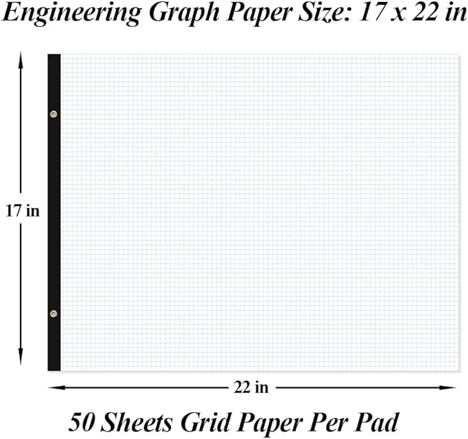 (2-Pack) Large Engineering Graph Paper - 22" x 17" Grid Paper, 100 Sheets/200 Pages, 4"x4" Grid Pad, Giant Drafting Pad Sketching Graph Paper for Engineer Architect Designer Mathematician Draftsman