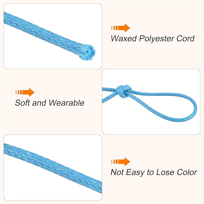 MECCANIXITY Waxed Cord 1.5mm Waxed Polyester Cord 175 Yard Wax String for Bracelet Making,Necklaces, Beading,Jewelry Making and DIY Crafts(Sky Blue)