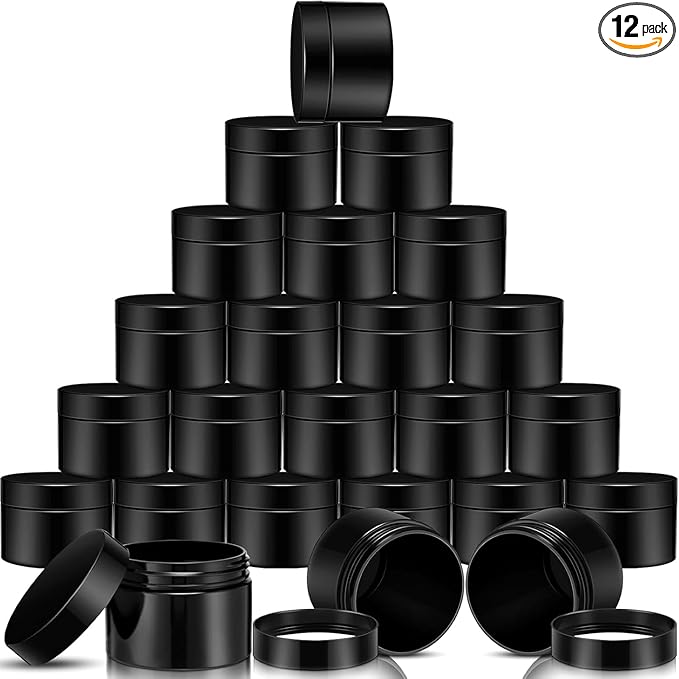 SATINIOR 12 Pack 10 oz Plastic Container Jars with Lids Round Clear Travel Cosmetic Container Slime Jar for Toiletries, Lotion, Cream, Ointment, Makeup, Rhinestone, Sample, Kitchen Storage(Pure Black)