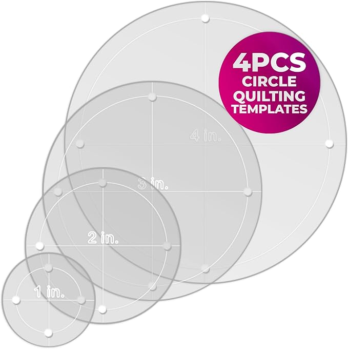 Quilting Acrylic Template Set | Precision Tools for Quilting Enthusiasts | Circle Design | Includes Sizes 4", 3", 2", 1" | 1/8 Clear Acrylic | 1/4" Seam Allowance for Accuracy