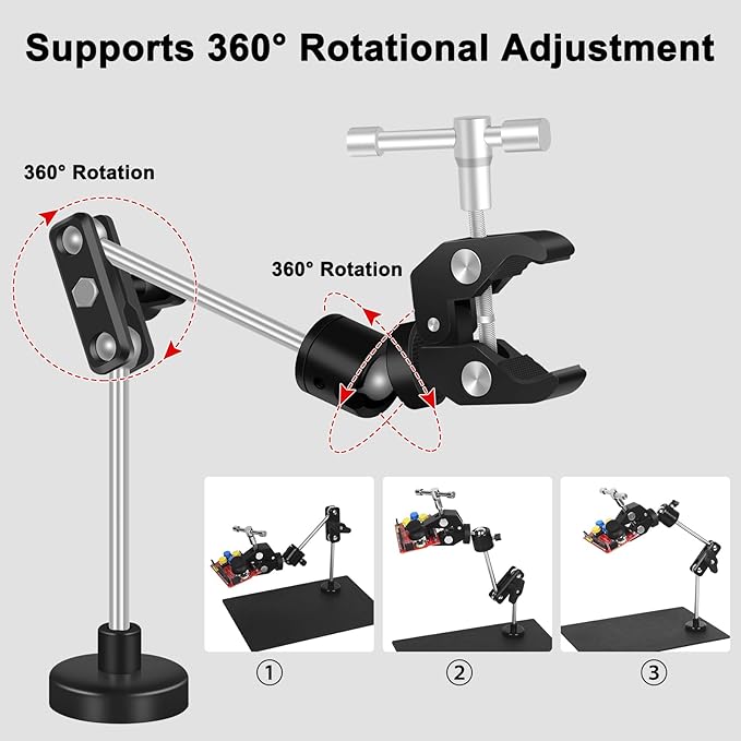 Helping Hands Soldering Magnetic Soldering Clamp with 2.16-inch Jaw Opening, Super Clamp with 1/4 and 3/8 Thread, Flexible Articulating Arms with Clamps, Magnetic PCB Clip for Repairing DIY Work